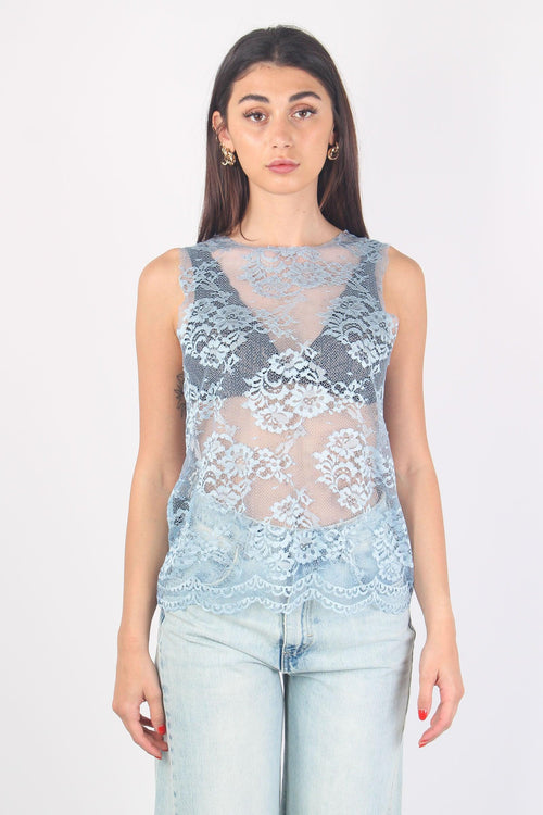 Canotta Pizzo Scavo Dietro Azzurro
