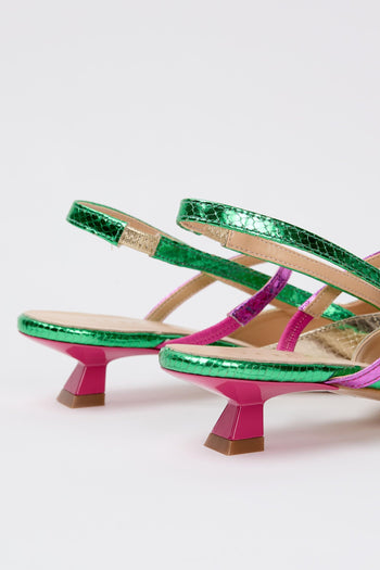 Slingback Platino+verde+fuxia Donna - 4