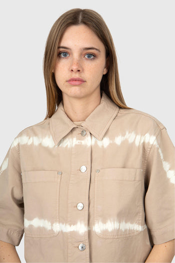 Overshirt Tye-Dye in Twill di Cotone Elasticizzato Beige - 3