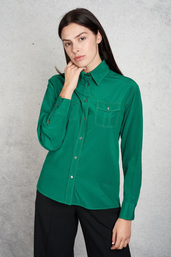 Camicia Seta Verde Donna - 4