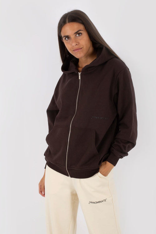 Felpa Cappuccio /zip Basica Marrone Donna