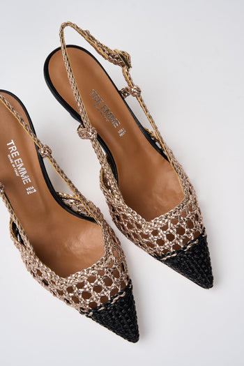 Slingback Nero+gold Donna - 4