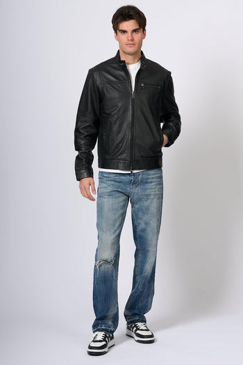 Biker in Pelle Nero Uomo - 7