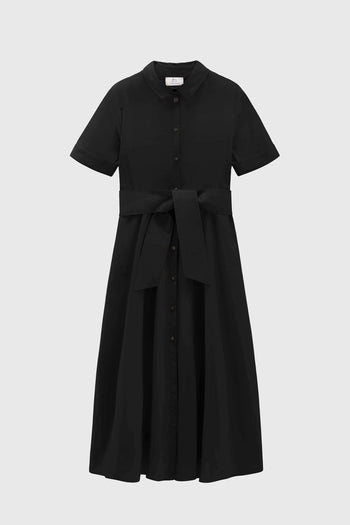Abito Con Cintura In Popeline Nero Donna - 5