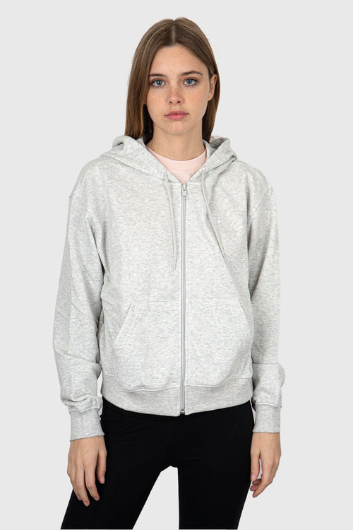 Felpa French Terry Full Zip Hoodie Cotone Grigio Chiaro - 2