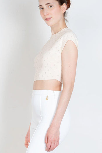 Top cropped in viscosa con lettering in strass - 3