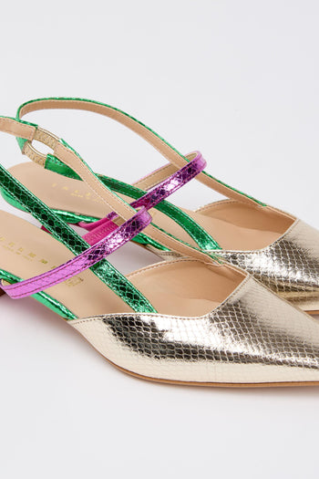 Slingback Platino+verde+fuxia Donna - 3