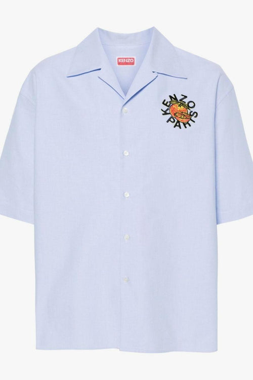 Camicia Blu Uomo Ricamo Logo Arancia