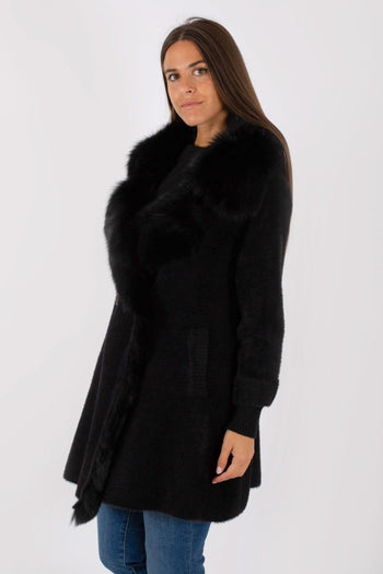 Cappotto Tessuto Con Pelliccia Nero Donna - 5