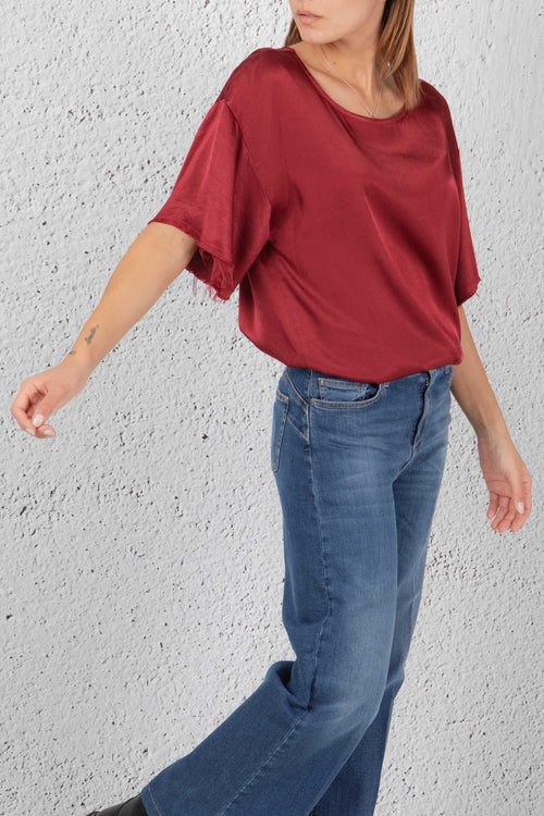 Blusa Over In Raso Rosso Donna - 2