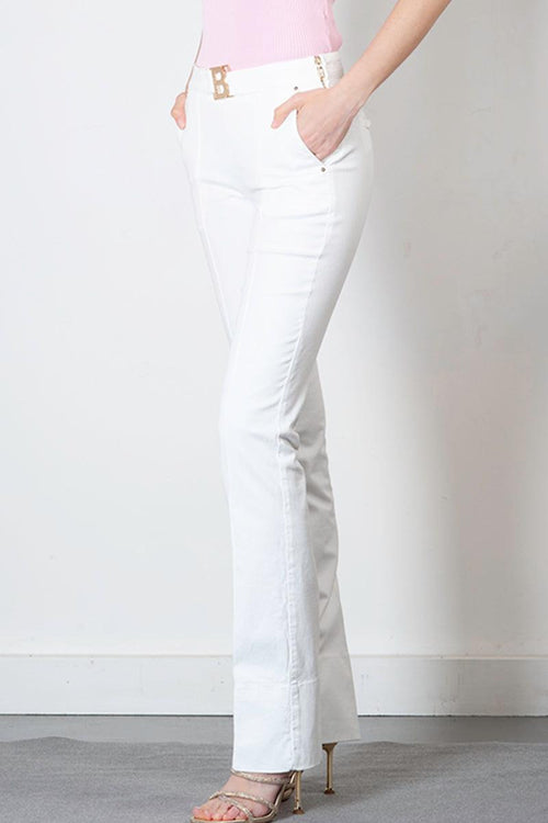 Pantalone stretch straight fit con fibbia logo - 2