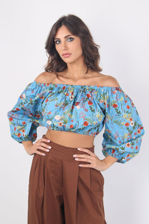 Top Fantasia Azzurro/fiori