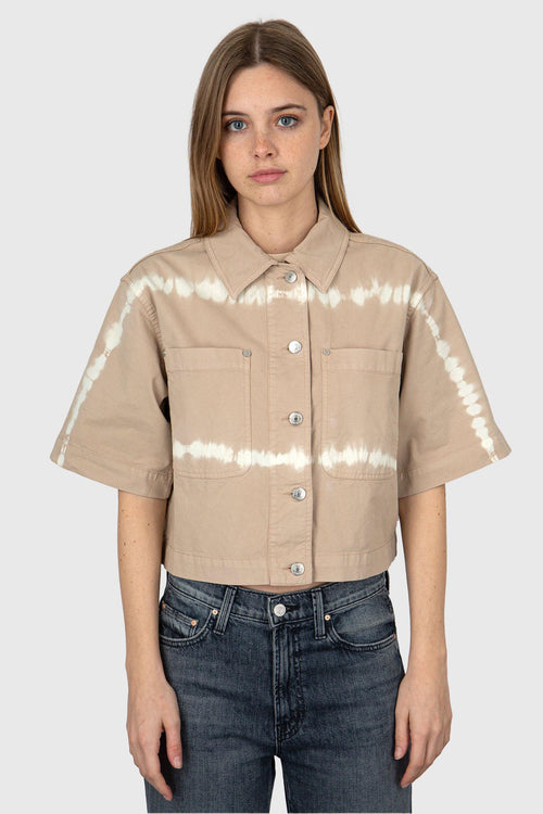 Overshirt Tye-Dye in Twill di Cotone Elasticizzato Beige