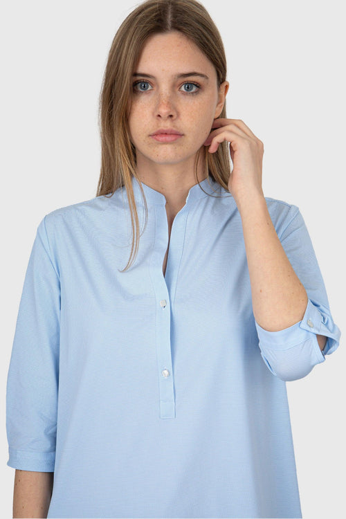 Oxford Jacquard Kor Wom Shirt Celeste Donna - 2