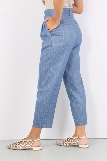 Pantalone Doppia Pence Gessato Denim - 7