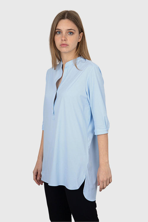 Oxford Jacquard Kor Wom Shirt Celeste Donna