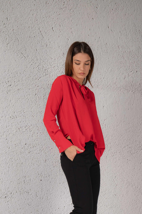 Camicia Con Fiocco Rosso Donna