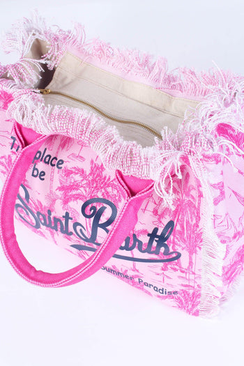 Shopping Canvas Fantasia Palme Bianco/rosa - 7