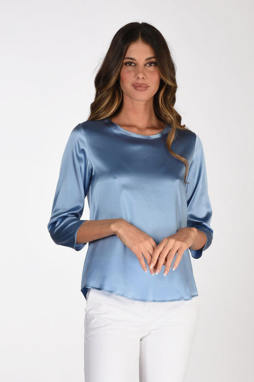 Tshirt Seta Azzurro Scuro Donna