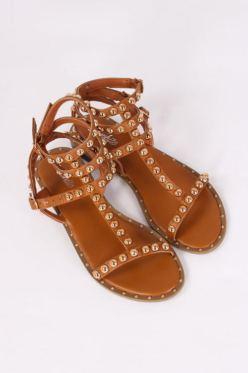 Sandalo Basso Borchie Camel