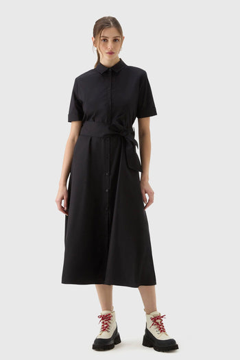 Abito Con Cintura In Popeline Nero Donna - 4