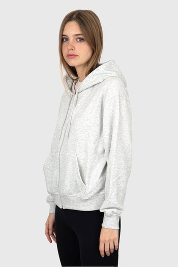 Felpa French Terry Full Zip Hoodie Cotone Grigio Chiaro - 3