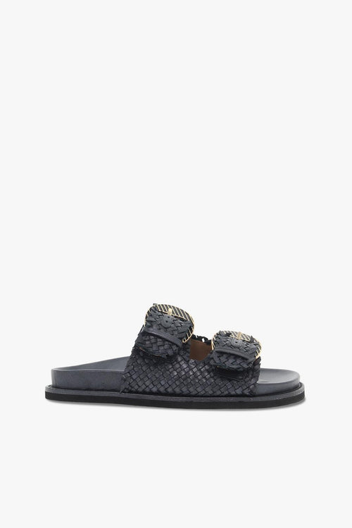 Sandalo basso BIRKENSTOCK ARIZONA ELIDE in laminato nero e oro