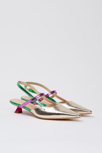 Slingback Platino+verde+fuxia Donna - 2