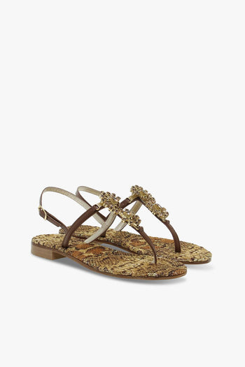 Sandalo basso - cuoio e oro Donna Sandalo basso - 5