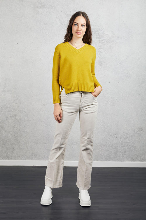 V Neck Sweater Giallo Donna - 1