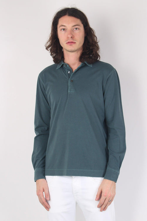 Polo Manica Lunga Jersey Petrolio