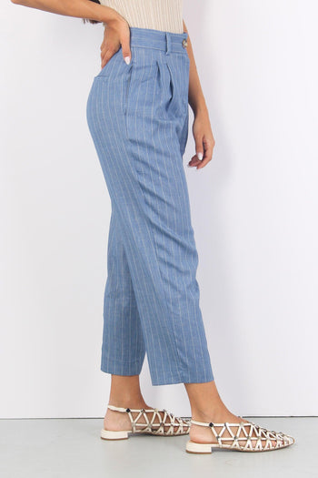 Pantalone Doppia Pence Gessato Denim - 4