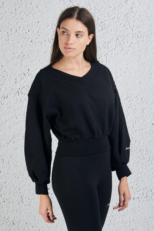 Felpa Cropped Nero Donna - 2