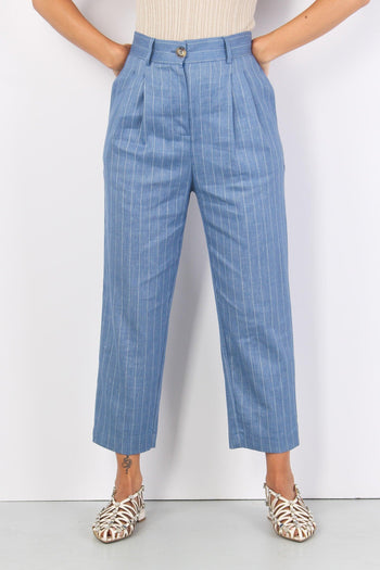 Pantalone Doppia Pence Gessato Denim - 2