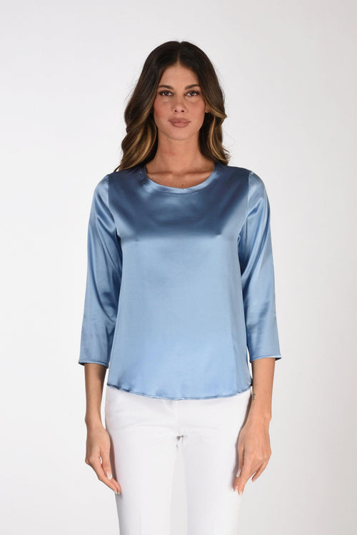 Tshirt Seta Azzurro Scuro Donna - 2