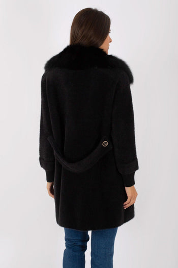 Cappotto Tessuto Con Pelliccia Nero Donna - 4