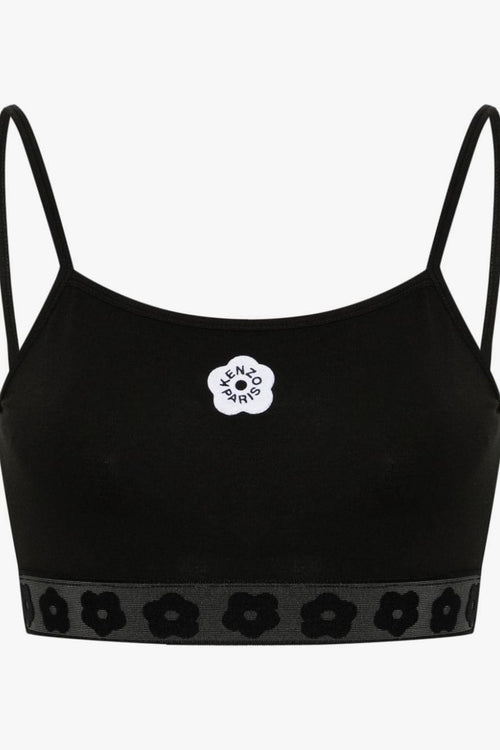 Top Nero Donna Brassiere Ricamo Fiore