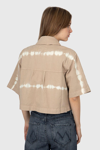 Overshirt Tye-Dye in Twill di Cotone Elasticizzato Beige - 4