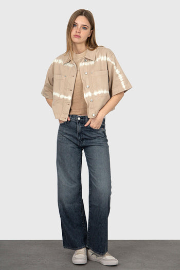 Overshirt Tye-Dye in Twill di Cotone Elasticizzato Beige - 2