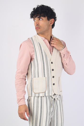 Zucca Gilet Multi Riga Lino Beige - 6