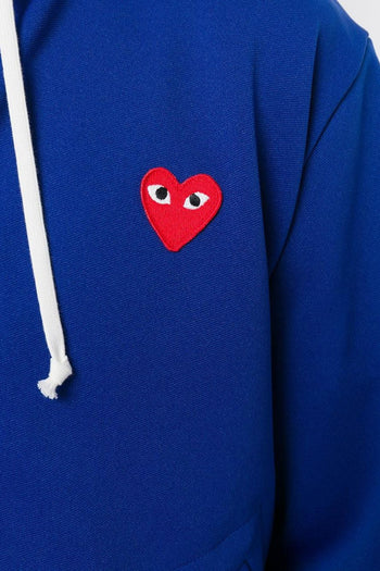 Comme Des Garçons Play Felpa Blu Cappuccio Micro Cuore Rosso - 4