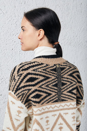 Cardigan Lungo Jacquard Marrone Donna - 6