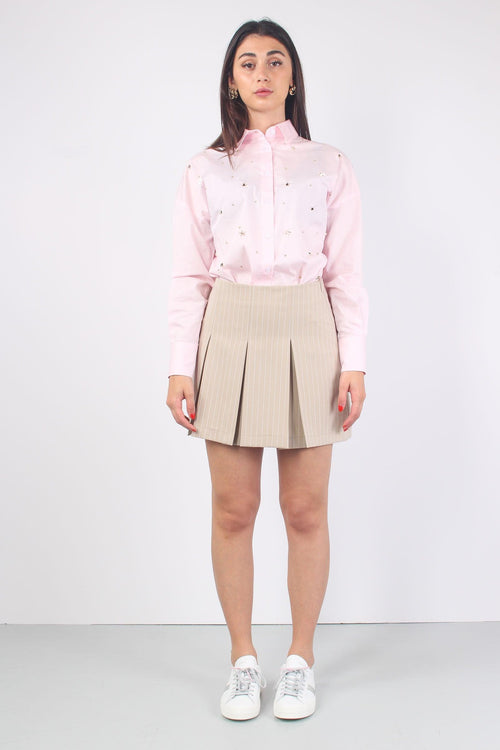 Minigonna Pieghe Gessata Beige