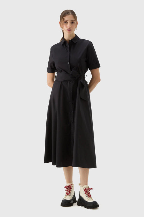 Abito Con Cintura In Popeline Nero Donna