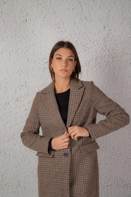 Moda Cappotto Check Taglio Uomo Marrone Donna - 2