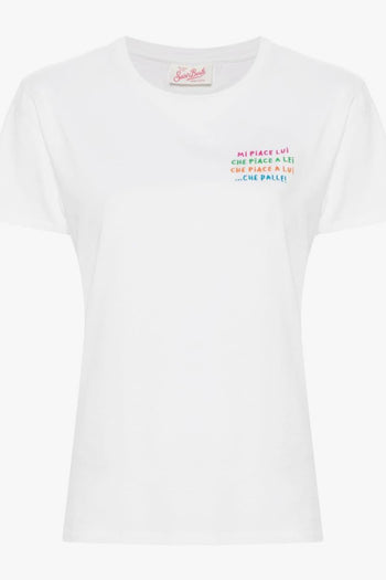 Saint Barth T-shirt Bianco Donna Ricamo Mi Piace Lui - 5