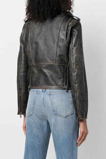 Giacca Chiodo in Pelle Nero stile biker - 3