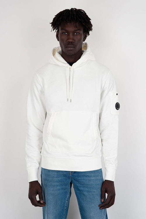 Felpa Diagonal Fleece Hoodie in Cotone Bianco - 1