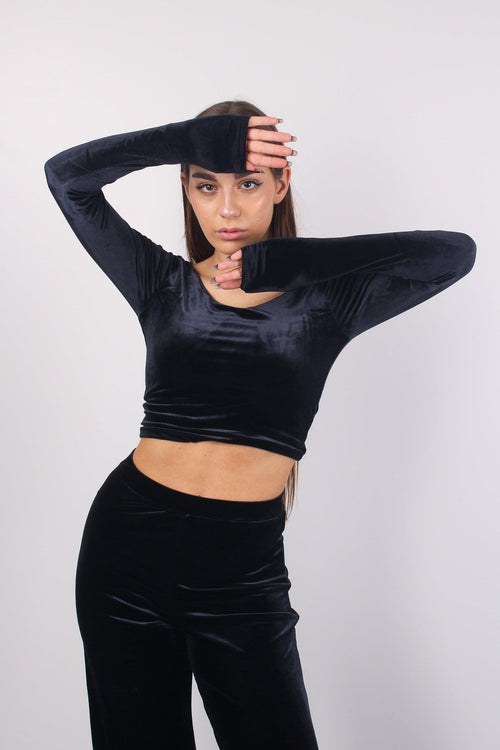 Sophie Maglia Cropped Vellut Nero - 2