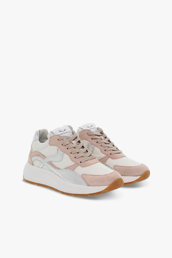 Sneakers FLOWEE 02 in camoscio e nylon bianco e rosa - 5